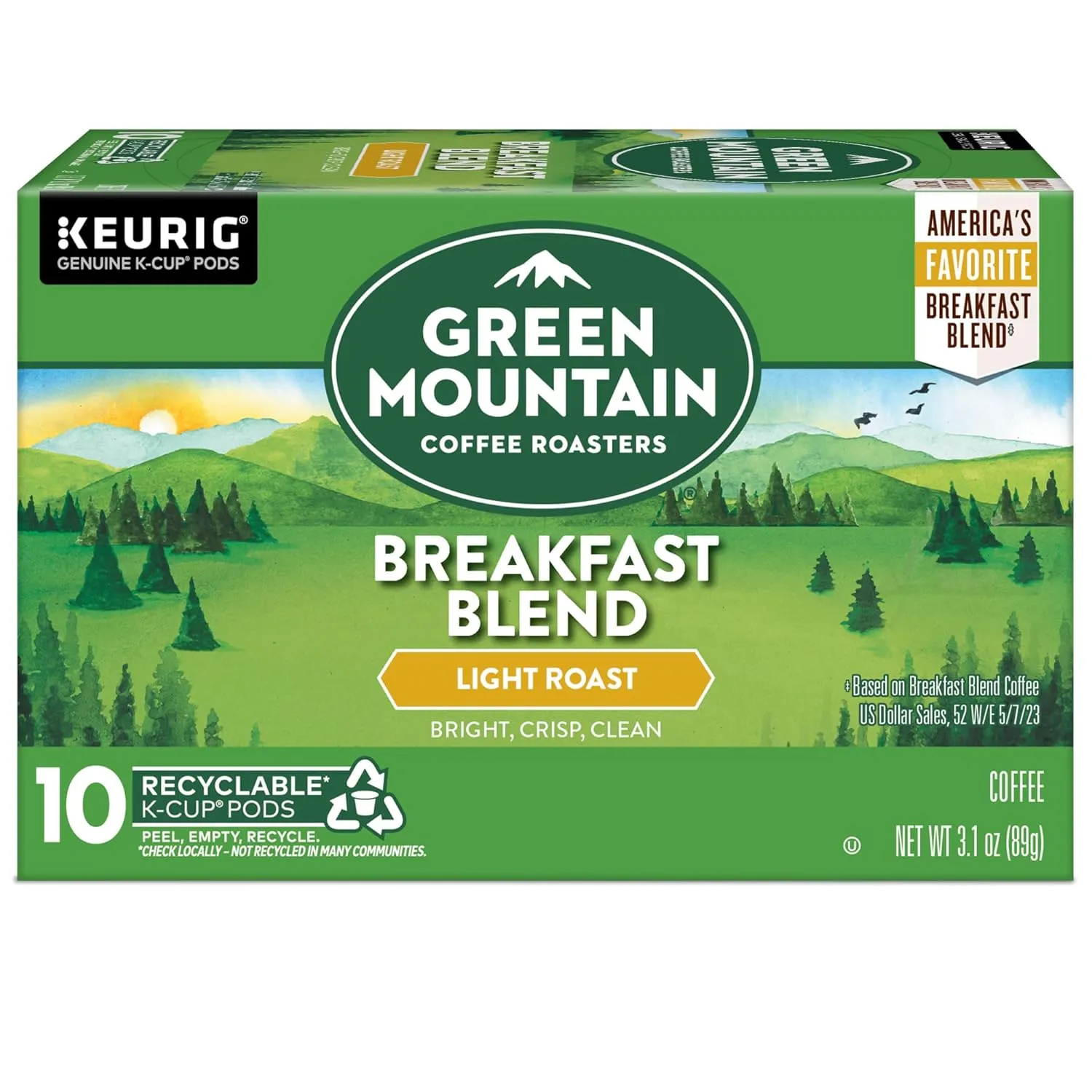 Green Mountain Coffee Roasters Breakfast Blend, Keurig Single Serve K-Cup Pods, Light Roast Coffee, 60 Count, (6 Packs of 10)