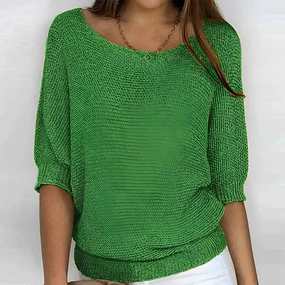 Green Knit Sweater - Women's Casual Lightweight Spring Top
