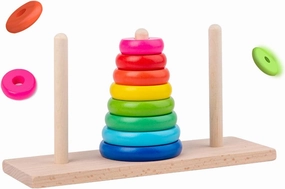 GYBBER&MUMU Wooden Towers of Hanoi (8 Rings) Rainbow Blocks Toy with Storage Box for Kids 3 Years and Up