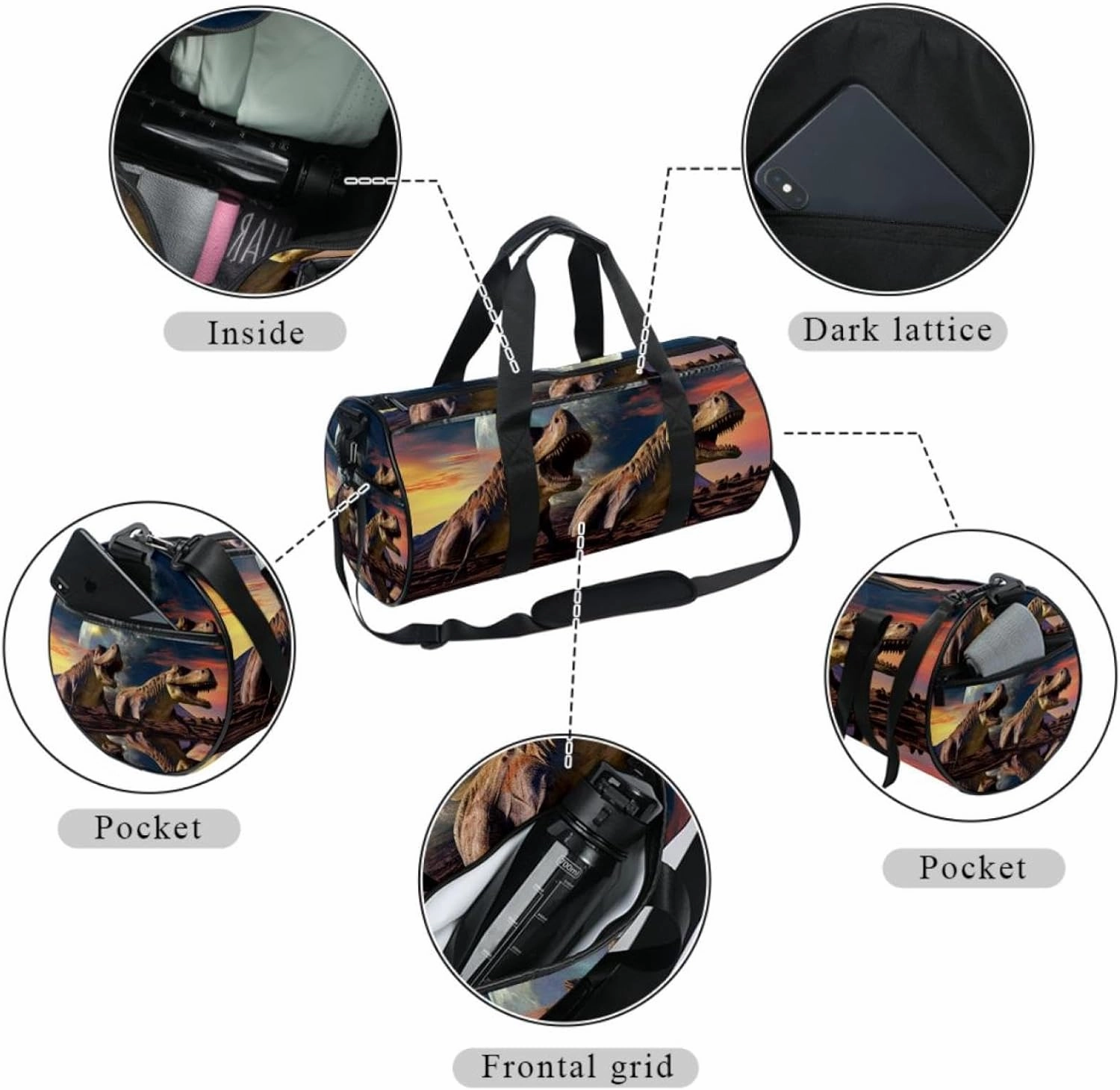 Gym Bag for Women,Small Gym Bag for Men,3D Style Ancient Dinosaur,Overnight Bag