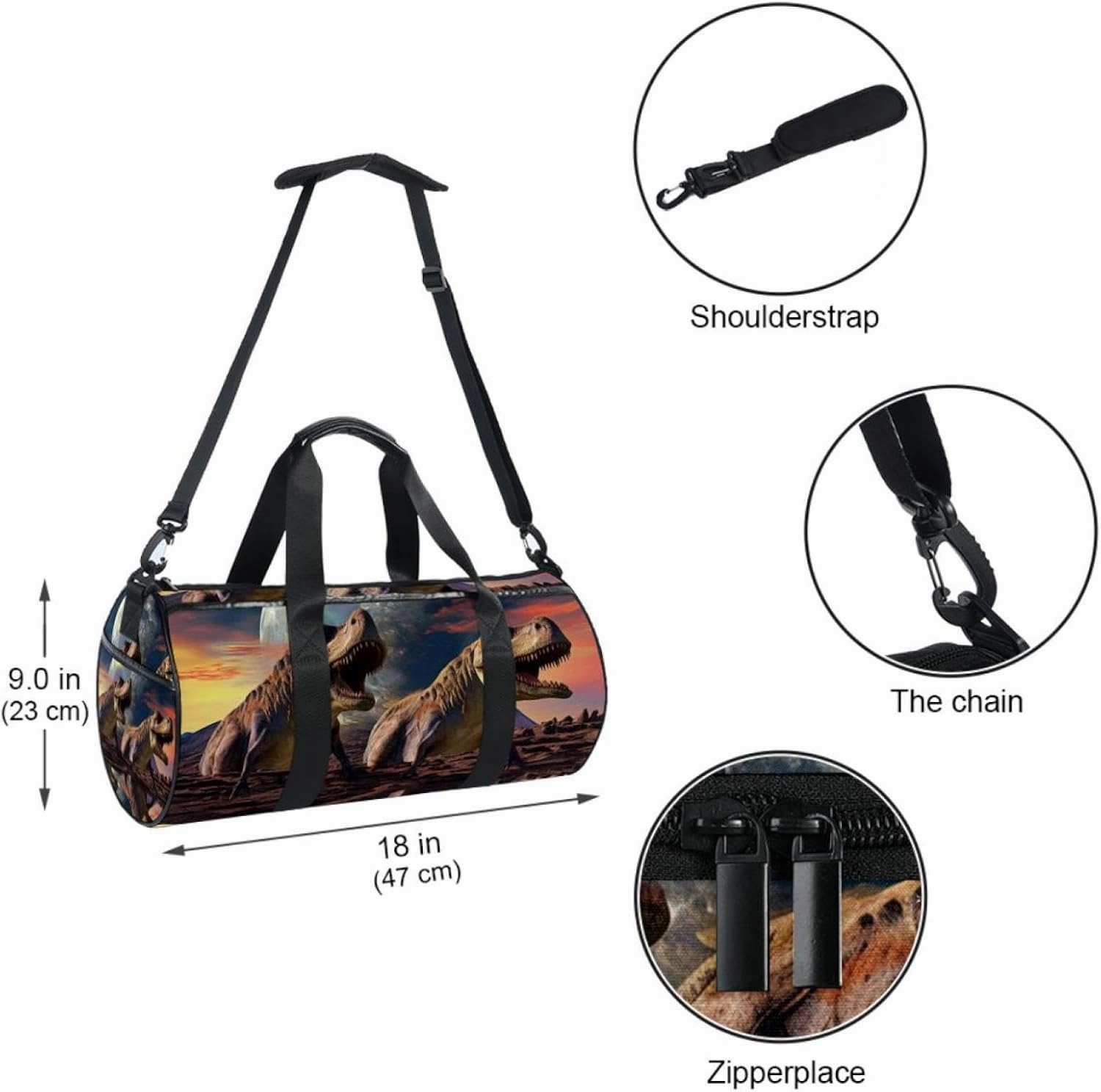 Gym Bag for Women,Small Gym Bag for Men,3D Style Ancient Dinosaur,Overnight Bag