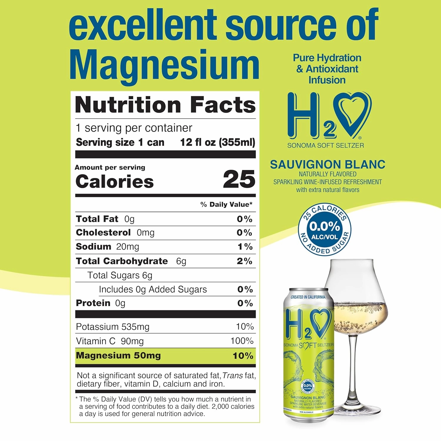 H2o (Silky & Smooth) W12– California White Non Alcoholic Wine Infused Refreshment, 0.0% Alcohol, The ONLY NA with Science Research Jam-packed with flavor plus Hydrating Minerals (Larger 1.5x size Sauvignon Blanc, Pack of 12-12 Fl oz)