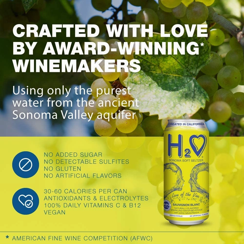 H2o (Silky & Smooth) W12– California White Non Alcoholic Wine Infused Refreshment, 0.0% Alcohol, The ONLY NA with Science Research Jam-packed with flavor plus Hydrating Minerals (Larger 1.5x size Sauvignon Blanc, Pack of 12-12 Fl oz)