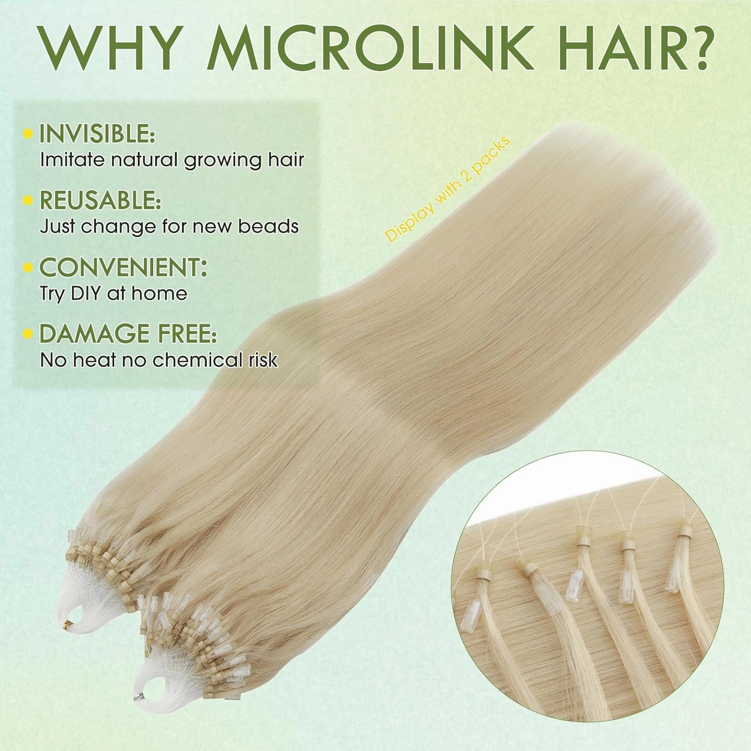 Hairro Microlink Human Hair Extensions For Women Micro Loop Micro Beads Real Hair Pre Bonded Cold Fusion Micro Ring Hairpieces 14 inch 50g 100 Strands #60 Platinum Blonde