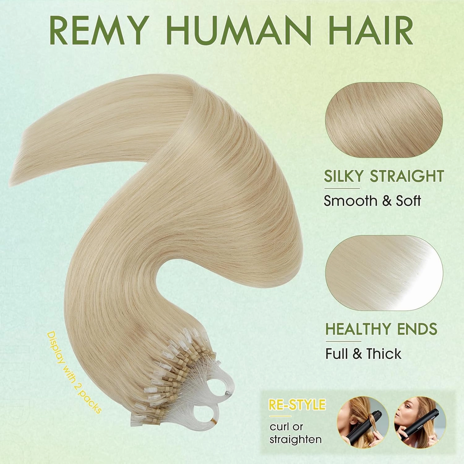 Hairro Microlink Human Hair Extensions For Women Micro Loop Micro Beads Real Hair Pre Bonded Cold Fusion Micro Ring Hairpieces 14 inch 50g 100 Strands #60 Platinum Blonde