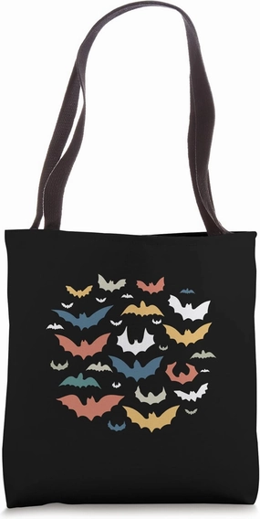 Halloween Vintage Color Word Warp Trick Treat Bats Graphic Tote Bag