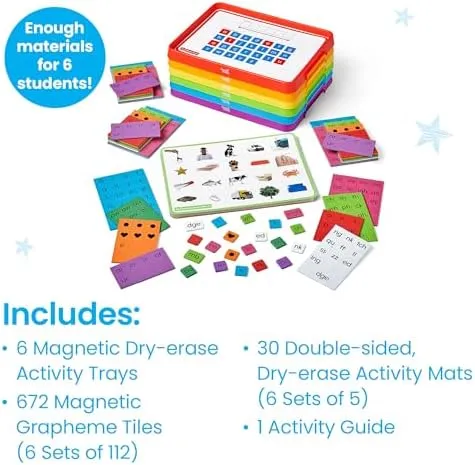 hand2mind Advancing Phonics Word Work Small Group Set, Magnetic Letter Tiles, Magnetic Letter Trays, Kindergarten Phonics Manipulatives, Phonemic Awareness, Science of Reading Classroom Materials