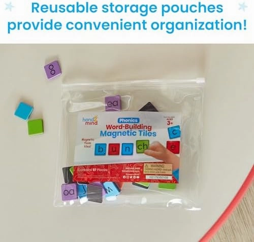hand2mind Phonics Word-Building Magnetic Letter Tiles, Letter Recognition for Kindergarten, Letter Sounds, Phonics Manipulatives, Phonemic Awareness, Science of Reading Classroom Materials (Set of 6)