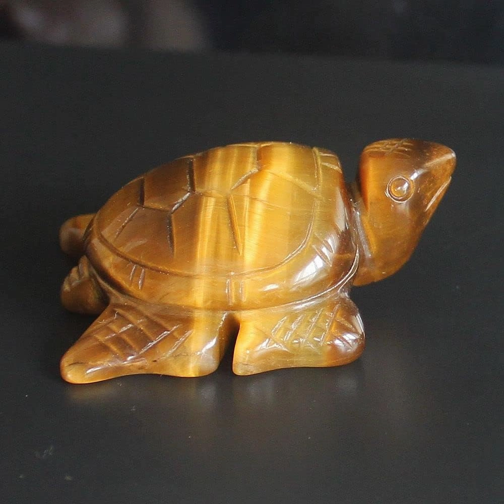 Hand Carved Gemstone Crystal sea Turtle Figurine Animal Carving Statue Home Decor 2'' (AAA Golden Tiger Eye)