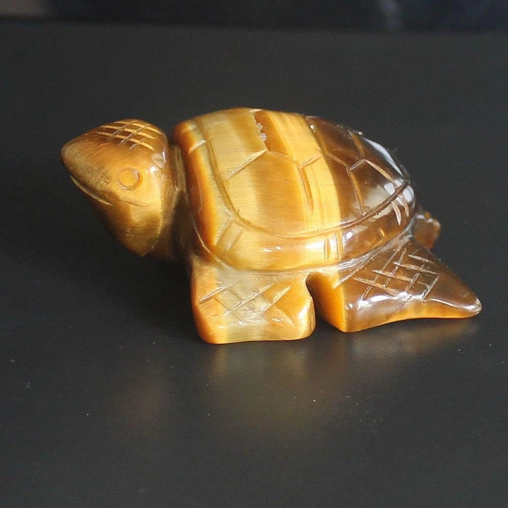 Hand Carved Gemstone Crystal sea Turtle Figurine Animal Carving Statue Home Decor 2'' (AAA Golden Tiger Eye)