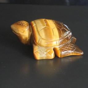 Hand Carved Gemstone Crystal sea Turtle Figurine Animal Carving Statue Home Decor 2'' (AAA Golden Tiger Eye)