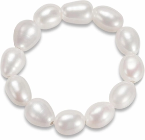 Handmade Freshwater White Pearl Ring Beads Elastic Finger Rings for Women
