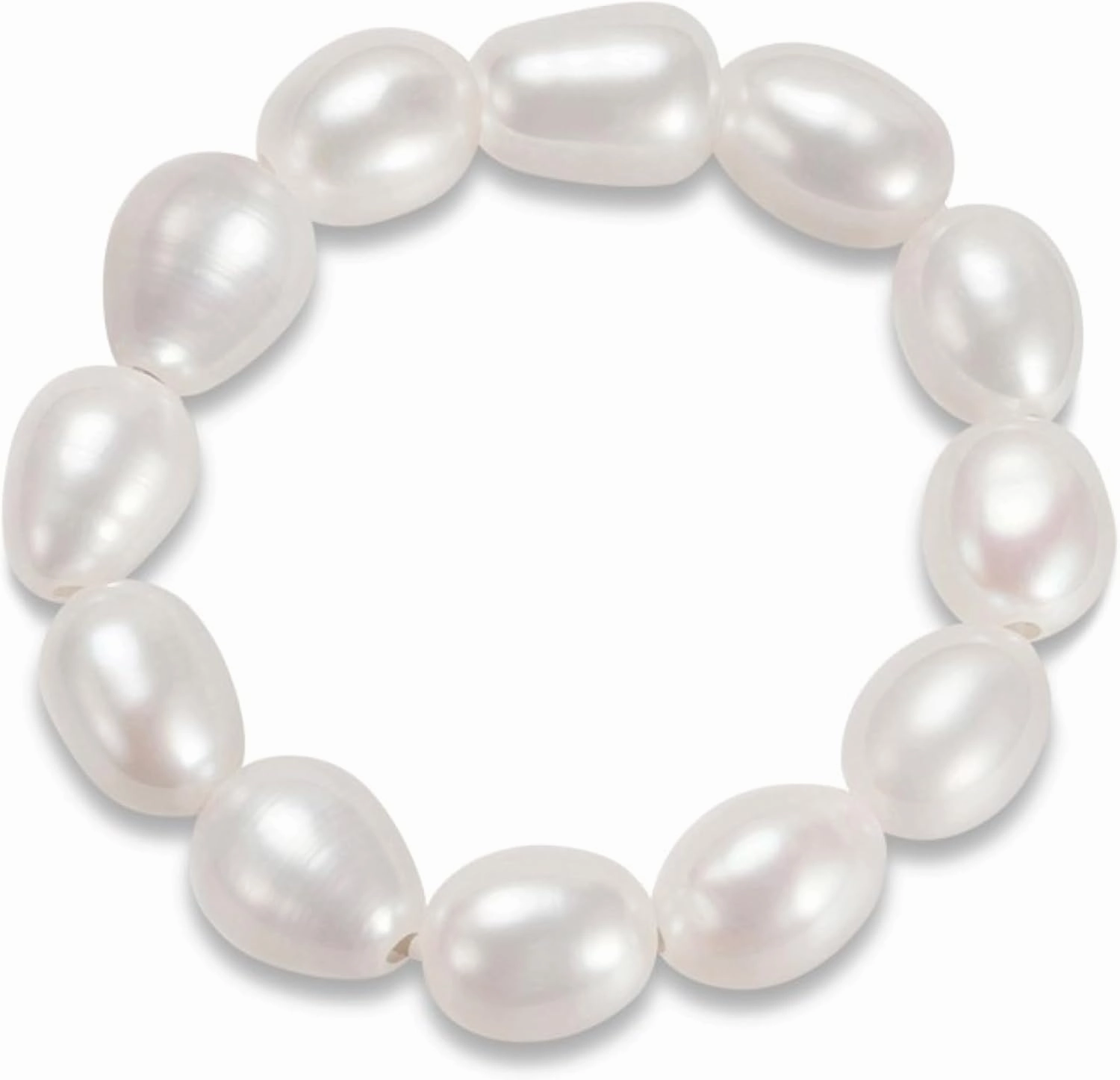Handmade Freshwater White Pearl Ring Beads Elastic Finger Rings for Women