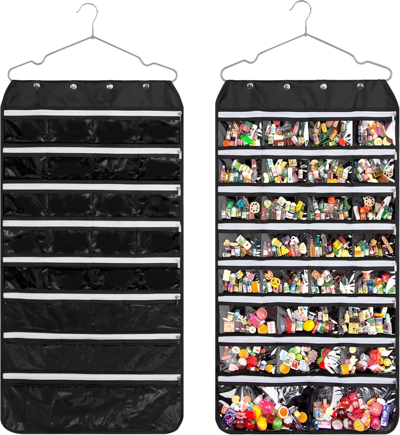 Hanging Mini Brand Organizer with 56 Slots for Real Littles (Mini Brands Not Included) - Double Sided, Black