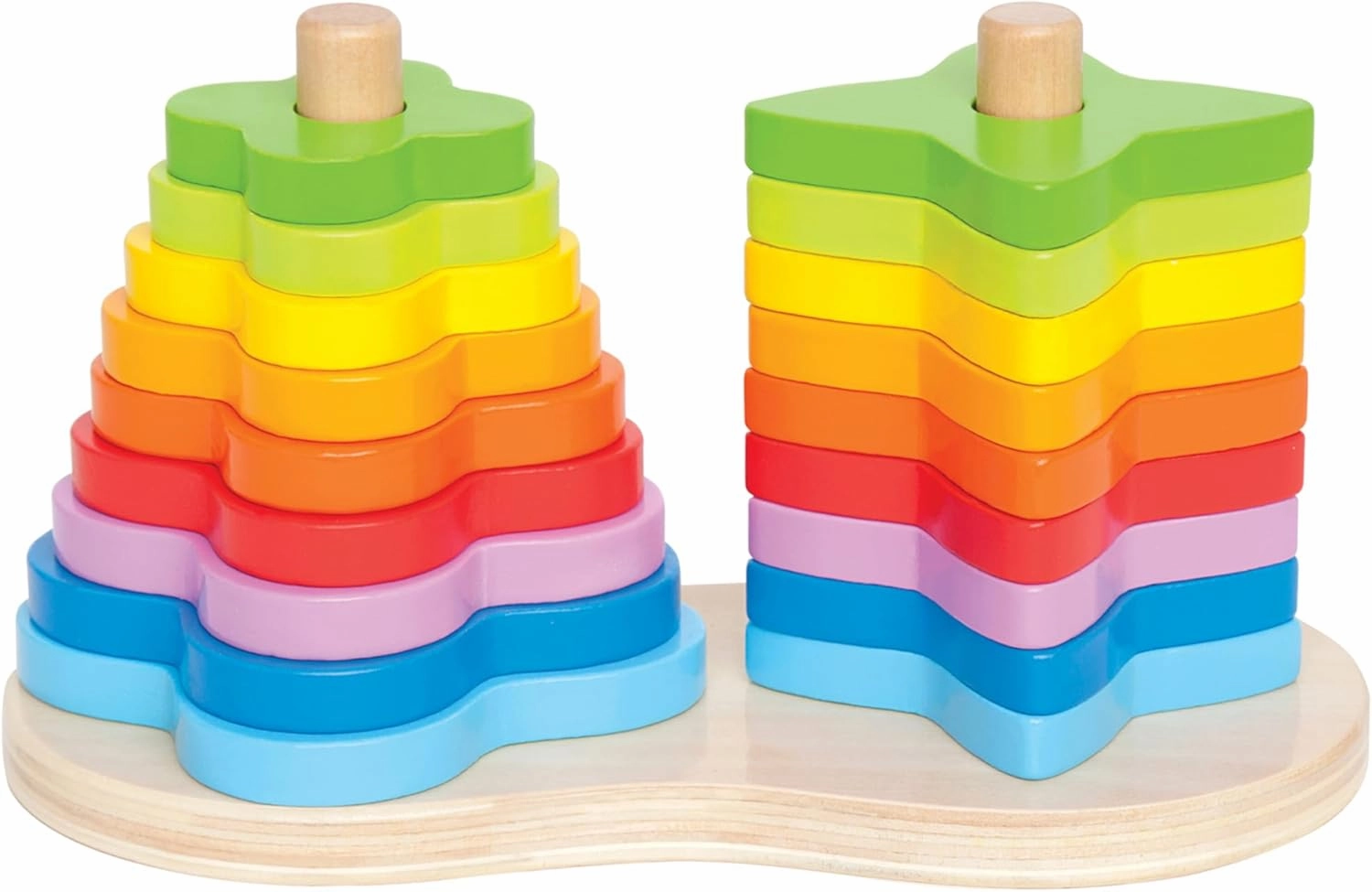 Hape Wooden Double Rainbow Stacker Set| Color Recognition Stacker & Educational Learning Toys for Toddlers