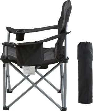 Happybuy Camping Folding Chair for Adults, Portable Heavy Duty Lumbar Back Chair with Side Pockets & Cooler Bag for Beach, Lawn, Picnic, Fishing, Black