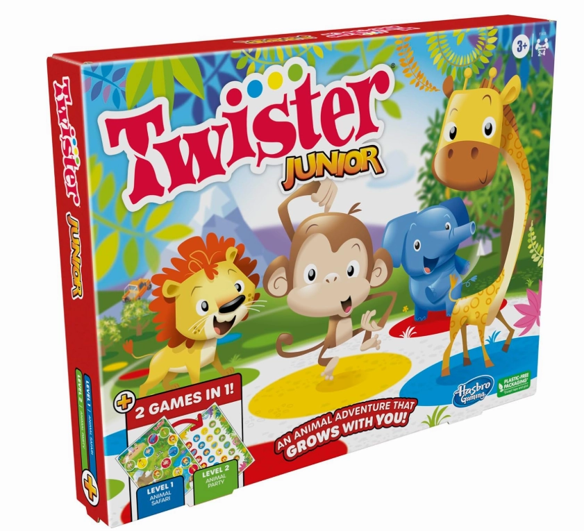 Hasbro Gaming Twister Junior Game, Animal Adventure 2-Sided Mat, 2 Games in 1, Party Game for Kids Ages 3 and Up, Indoor Game for 2-4 Players