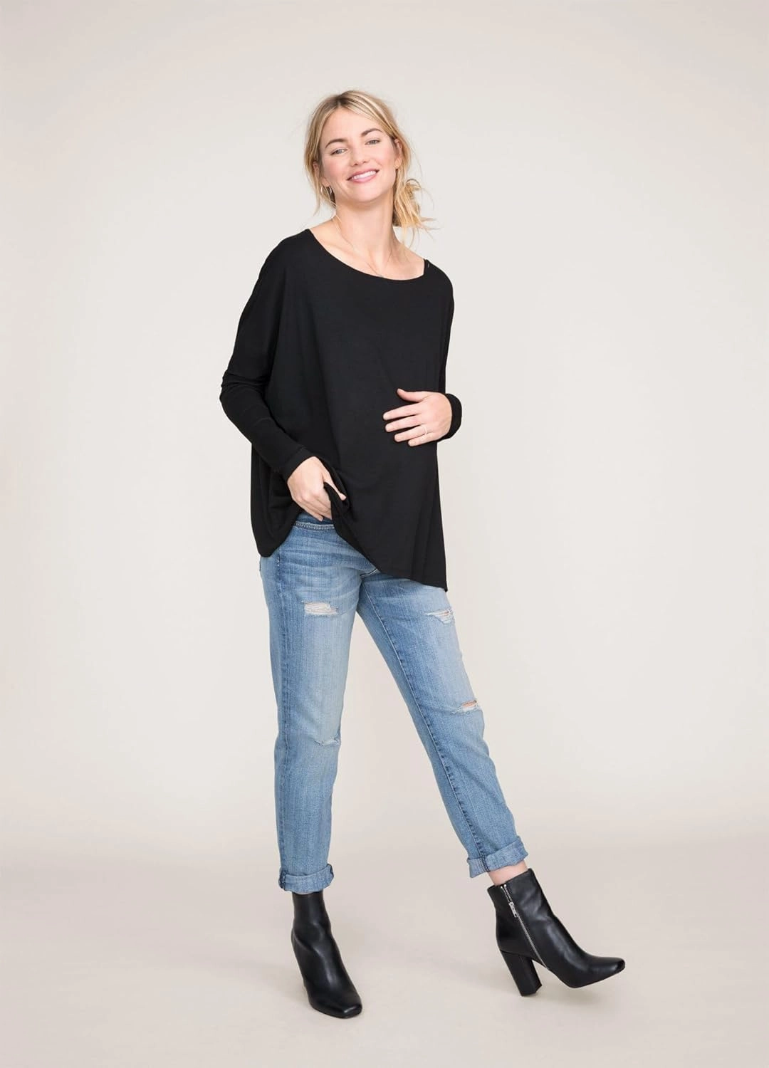 HATCH Collection | Flowy Maternity Tee | Flattering, Slim Fit Sleeves, Classic Crewneck | The Longsleeve Tee