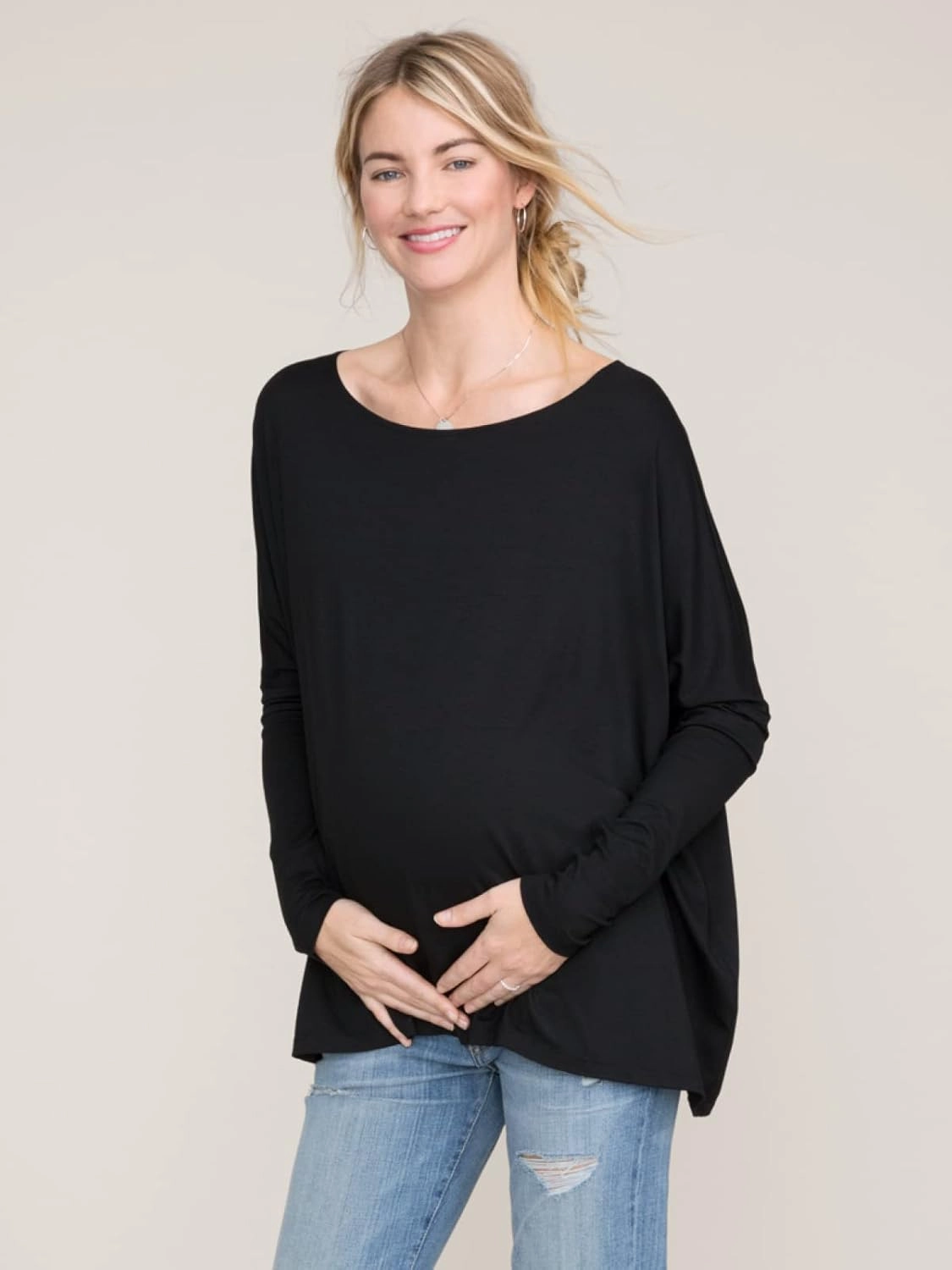 HATCH Collection | Flowy Maternity Tee | Flattering, Slim Fit Sleeves, Classic Crewneck | The Longsleeve Tee