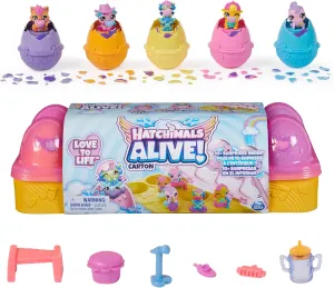 Hatchimals Alive, Pink & Yellow Egg Carton Toy with 6 Mini Figures in Self-Hatching Eggs, 11 Accessories, Kids Toys for Girls and Boys Ages 3 and up