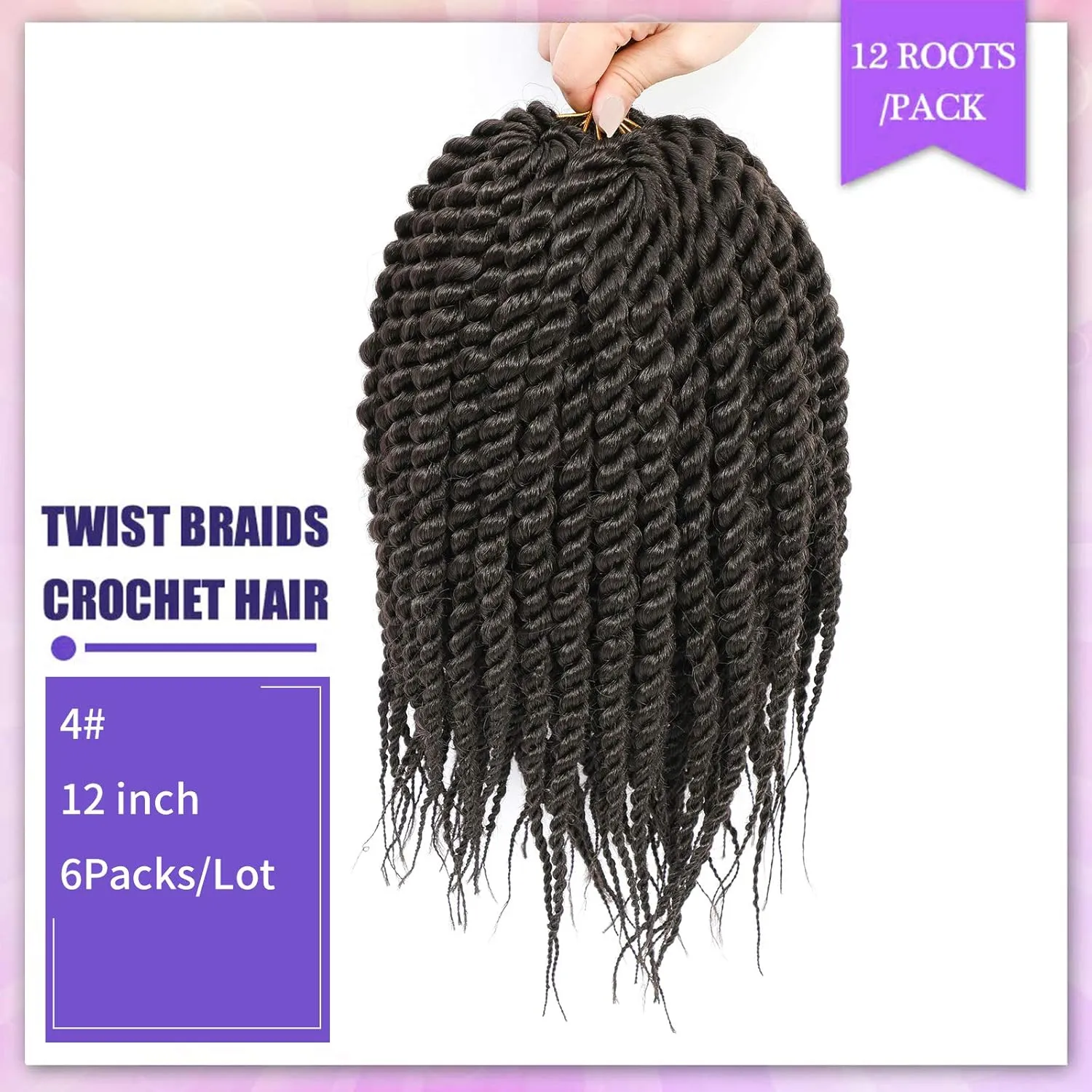 Havana Twist Crochet Hair 6 Packs 12 inch Crochet Braids Senegalese Twist crochet Hair Jumbo Havana Twist Crochet Braids(4#)