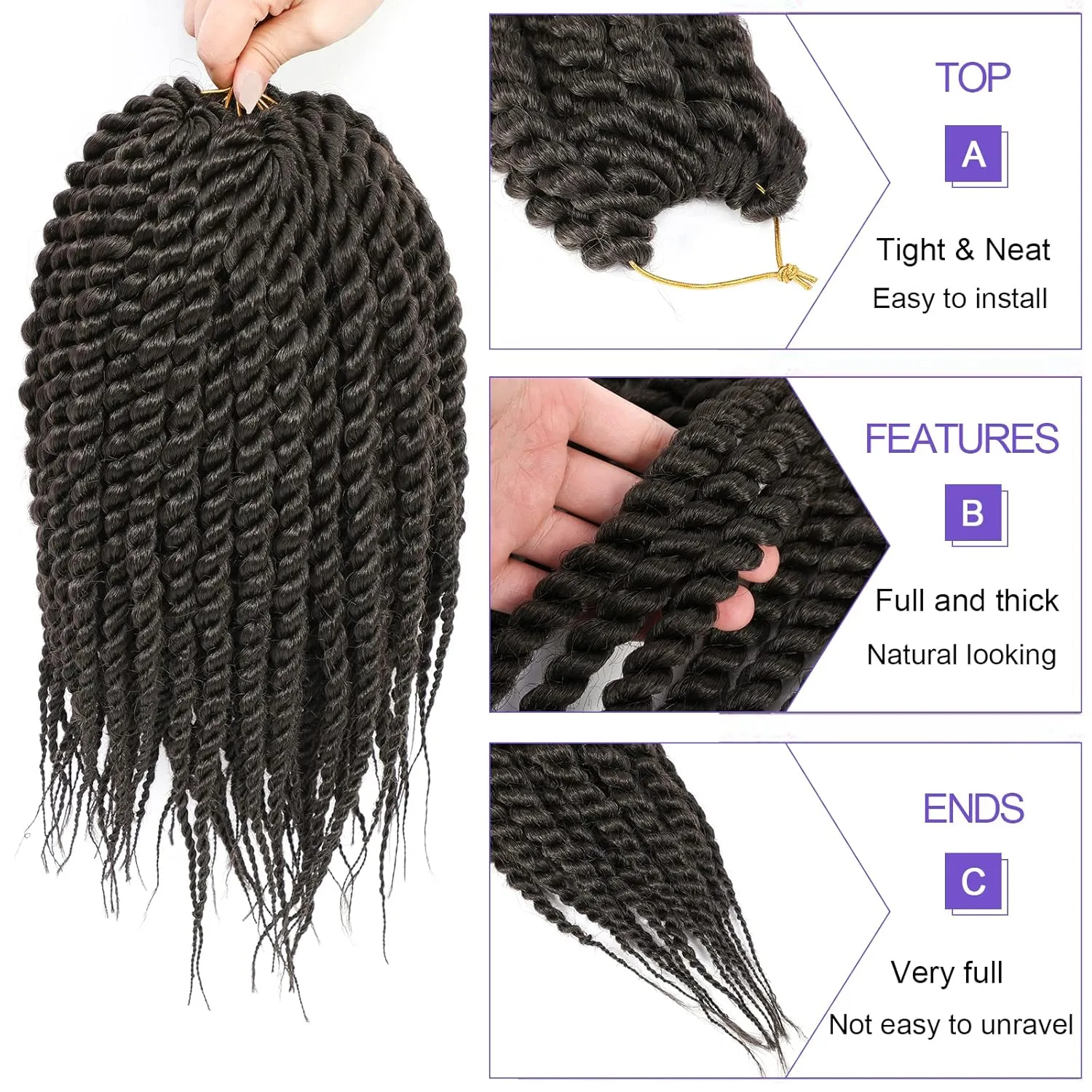 Havana Twist Crochet Hair 6 Packs 12 inch Crochet Braids Senegalese Twist crochet Hair Jumbo Havana Twist Crochet Braids(4#)