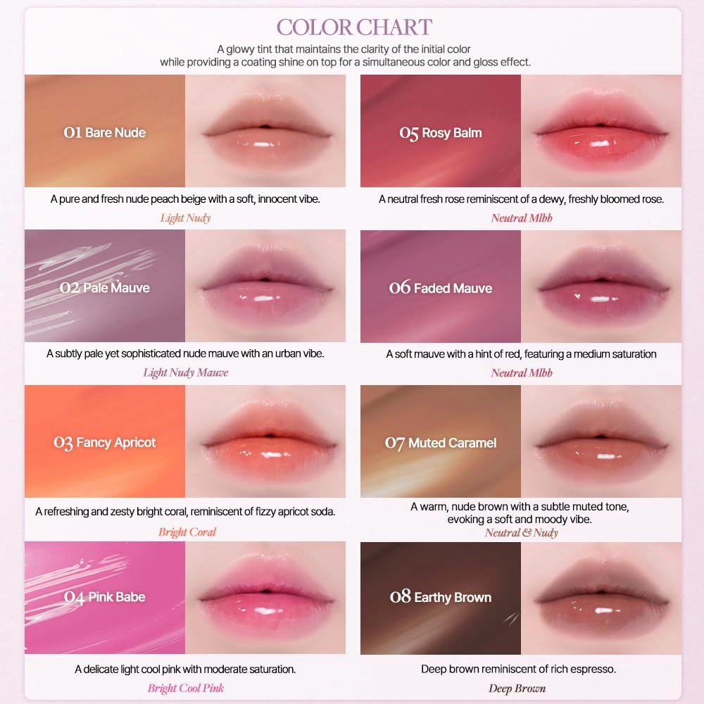 Heart Percent Dote On Mood One Way Glowy Tint, Glass-like High Shine Glossy Finish w/Long-Lasting Luminous Color Lip Stain for Glowy Look, #09.Peachy Milk