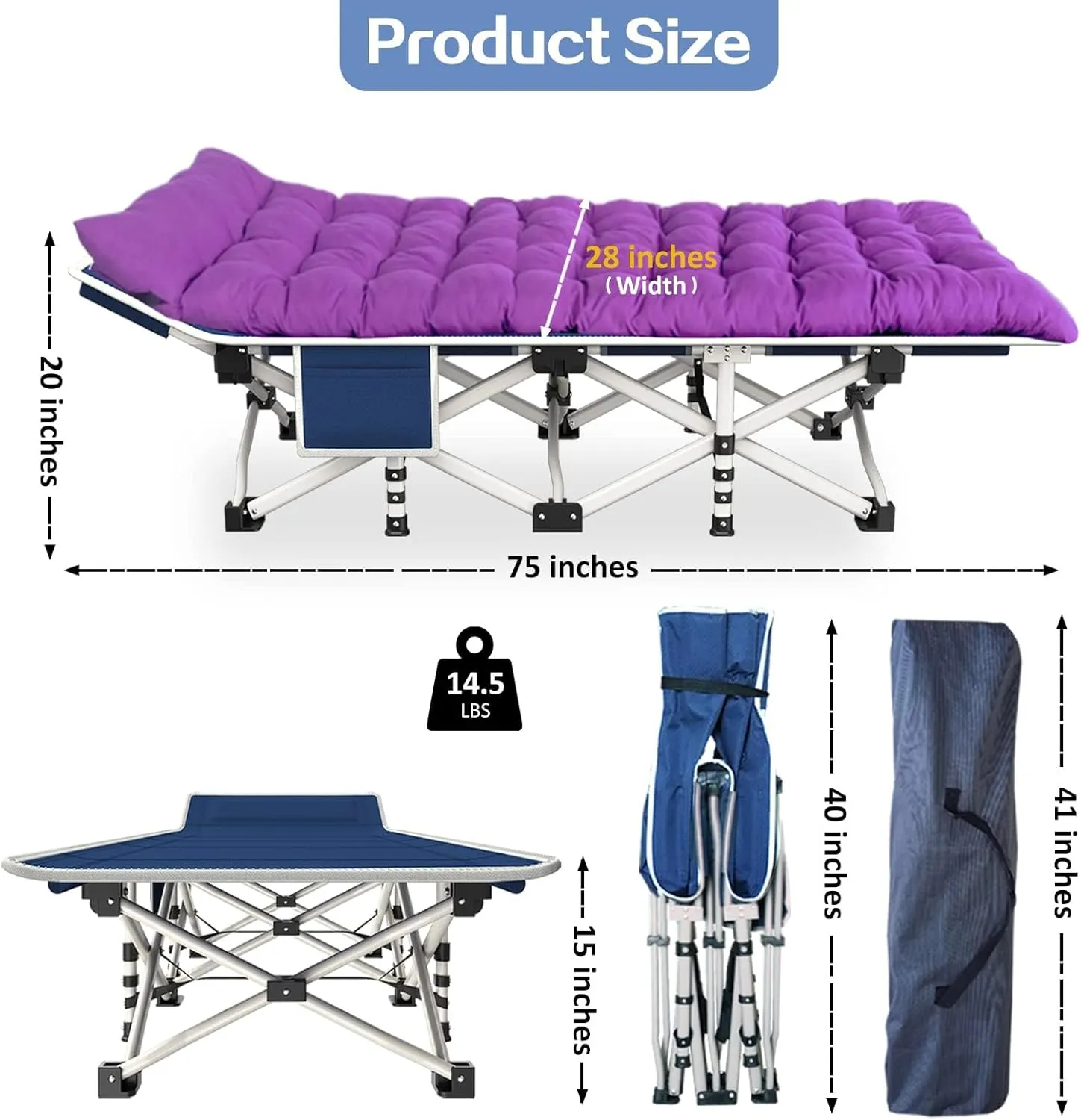 Heavy Duty Camping Cot with Comfortable Mattress & Carry Bag - Folding Sleeping Bed for Adults, Easy to Set Up - Ideal for Outdoor, Indoor, Home Office Nap, and Vacation.