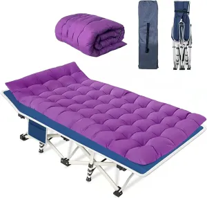 Heavy Duty Camping Cot with Comfortable Mattress & Carry Bag - Folding Sleeping Bed for Adults, Easy to Set Up - Ideal for Outdoor, Indoor, Home Office Nap, and Vacation.