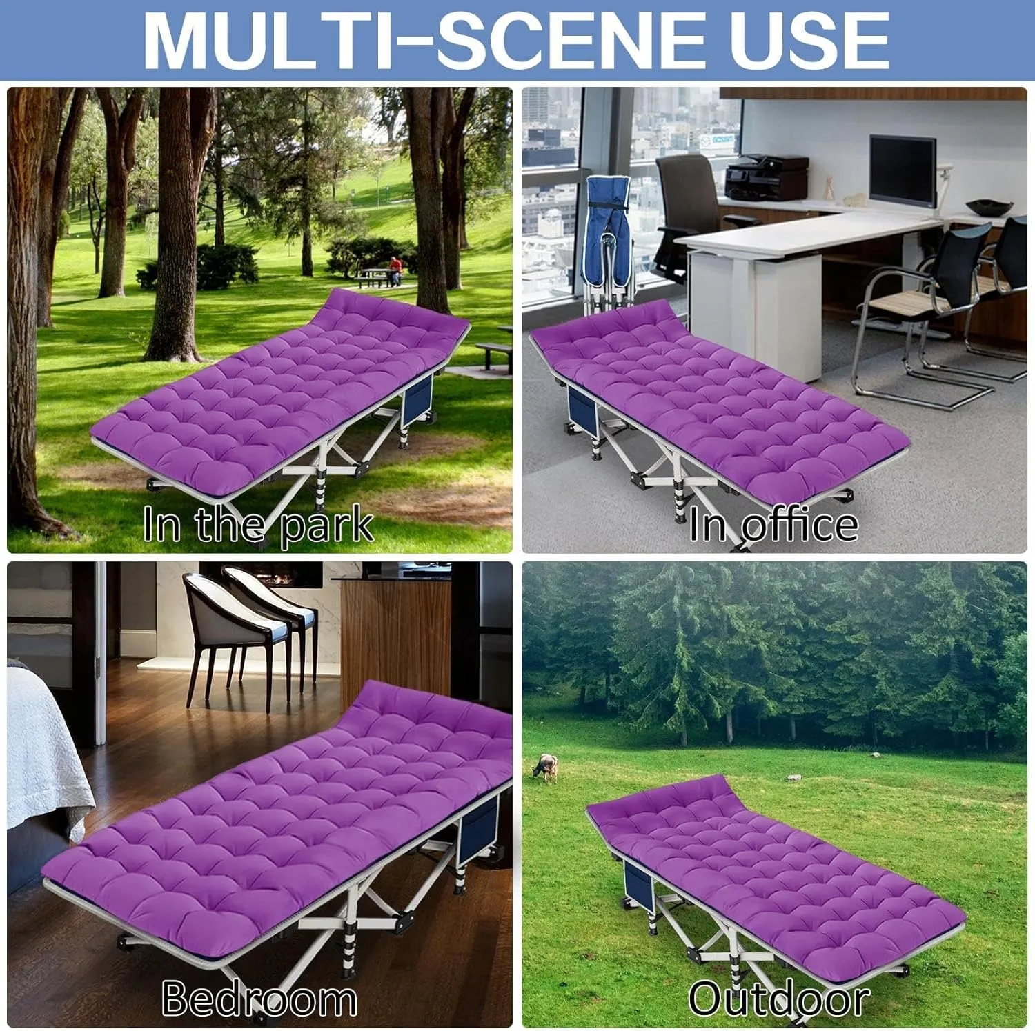 Heavy Duty Camping Cot with Comfortable Mattress & Carry Bag - Folding Sleeping Bed for Adults, Easy to Set Up - Ideal for Outdoor, Indoor, Home Office Nap, and Vacation.