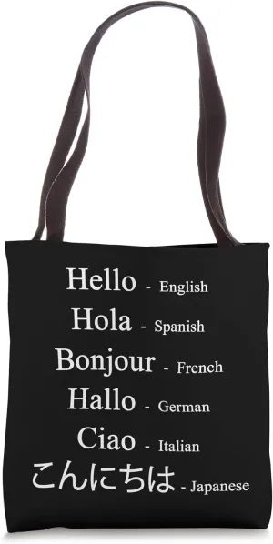 Hello hola ciao bonjour different languages greeting word fo Tote Bag