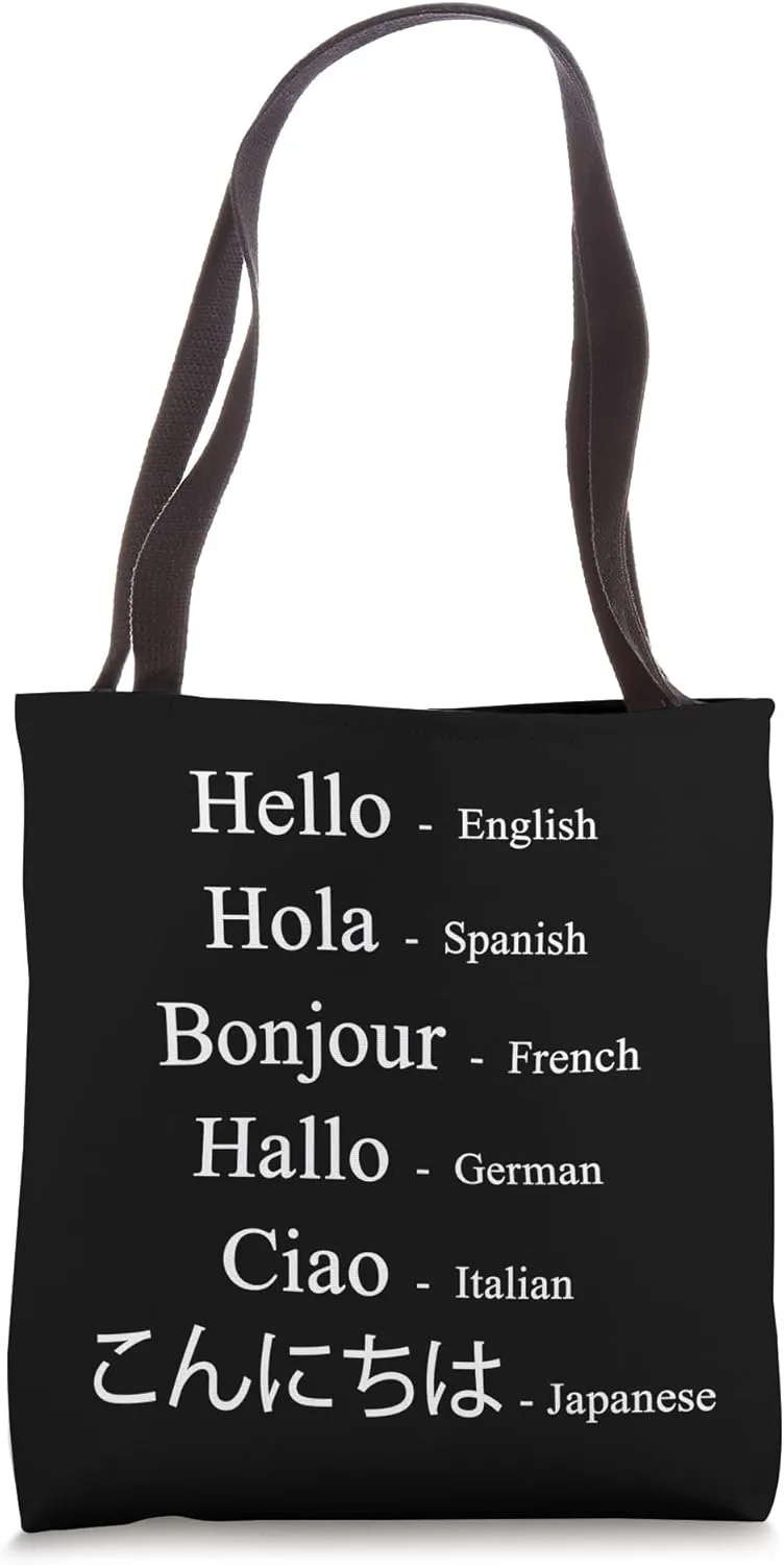 Hello hola ciao bonjour different languages greeting word fo Tote Bag