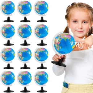 Henoyso 12 Pcs World Globe for Kids Learning 3.4 Inches Mini Rotating World Map Globe with Stand for Kids Educational Desk Classroom Decorative for Geography Table Decor, Blue