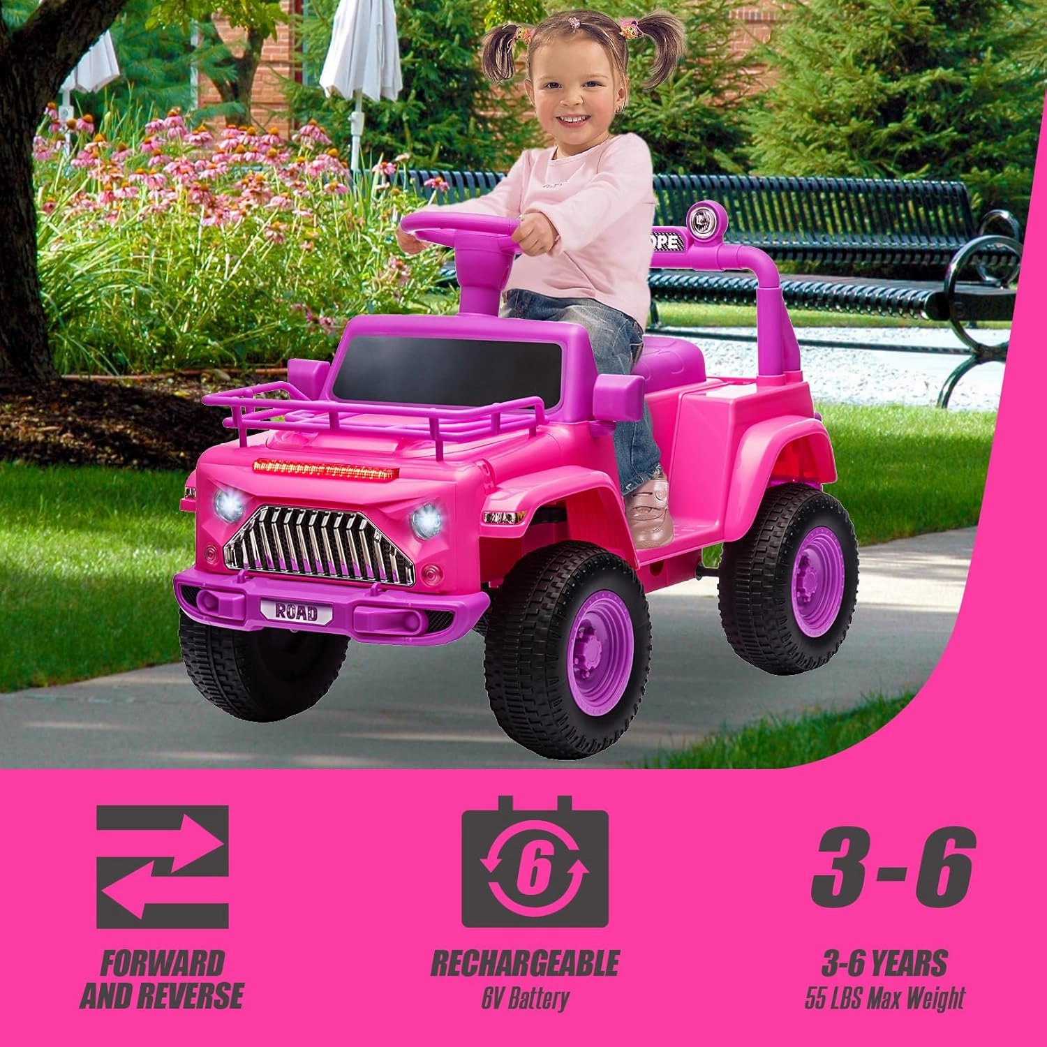 Hetoy 6V Kids Electric Ride On Car with Music & Horn, Storage Space, 15W Motor - Certified Safe & Easy to Use Toys for Boys Girls Age 3  for Indoor Outdoor Play