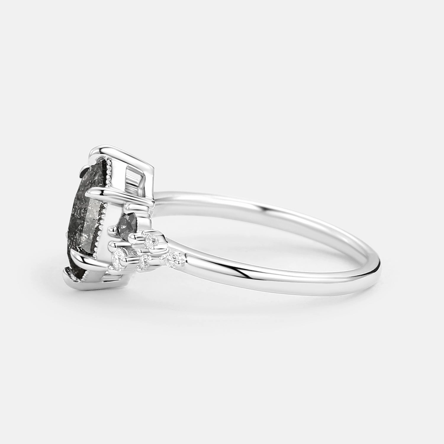 Hexagon Salt and Pepper Diamonds Stacking Engagement Ring - Sophia