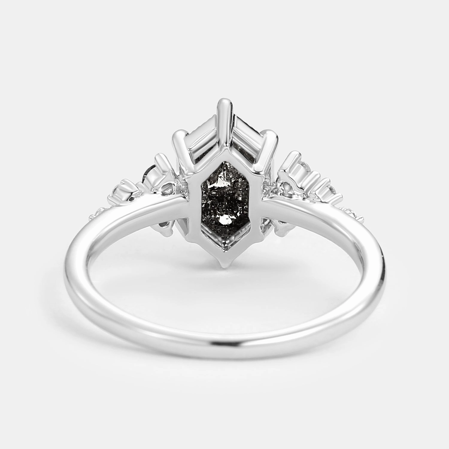 Hexagon Salt and Pepper Diamonds Stacking Engagement Ring - Sophia