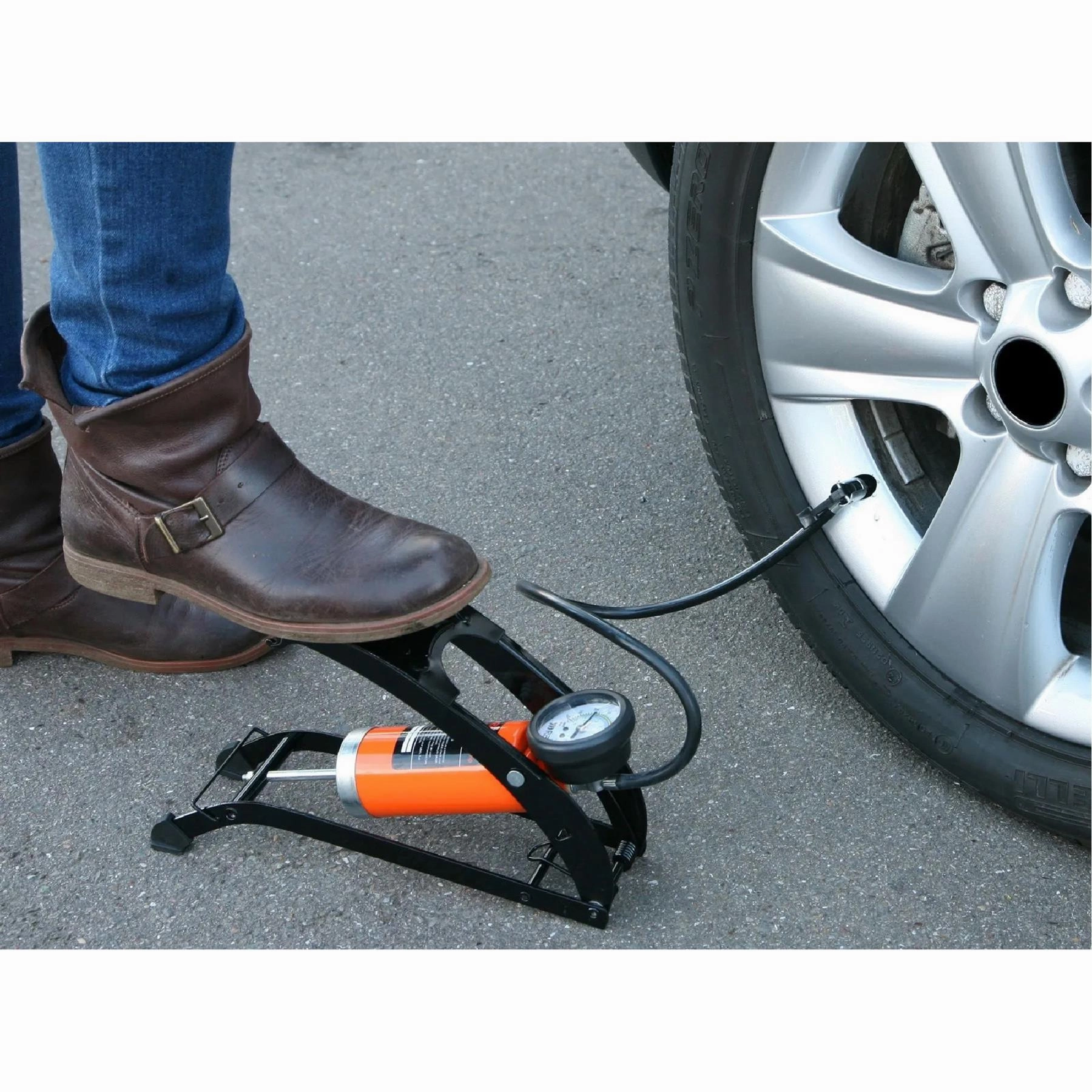 Hilka Heavy Duty Foot Pump Single Barrel Cylinder Car Van Bike Tyre Air Inflator