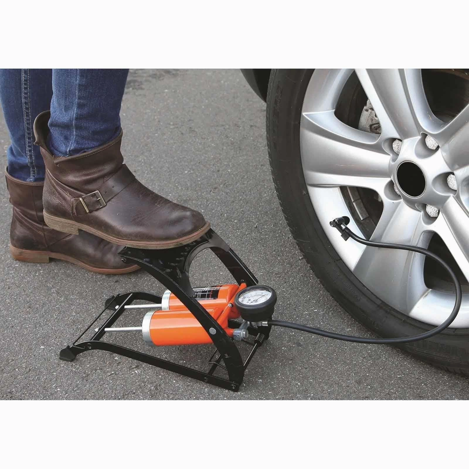 Hilka RAC Double Barrel Foot Pump Sturdy Construction with Analogue Gauge