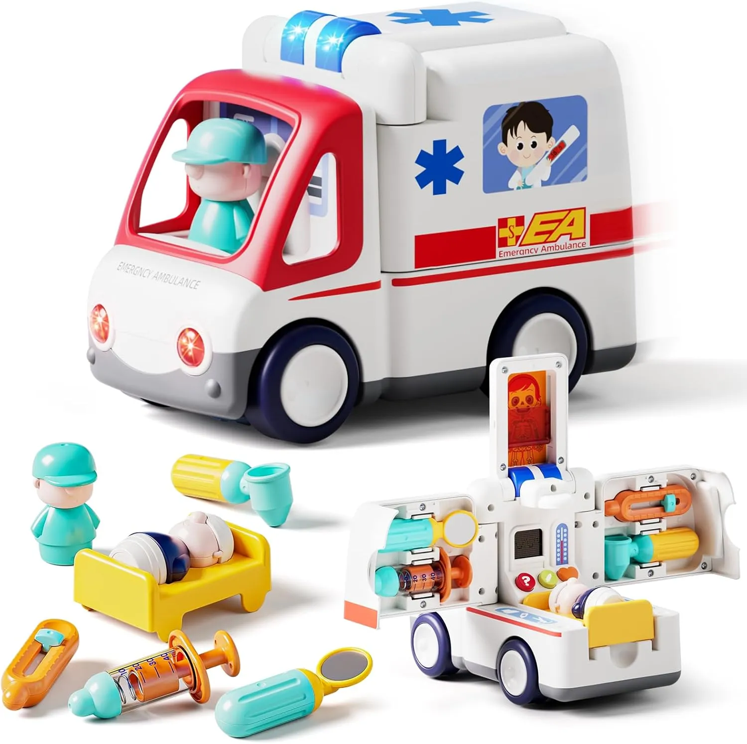 HOLA Toys for 1 2 3 Year Old Boy Birthday Gift - Toy Ambulance Car Pretend Play, Baby Toys 12-18-24 Months, Musical Toddler Toy 1-2 Early Educational, Baby Christmas Basket Stuffers