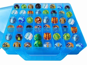 HOME4 Double Sided No BPA Toy Storage Container - Compatible with Mini Toys, Small Dolls Bakugan, Tools - Toy Organizer Carrying Case - 48 Compartments (Blue)