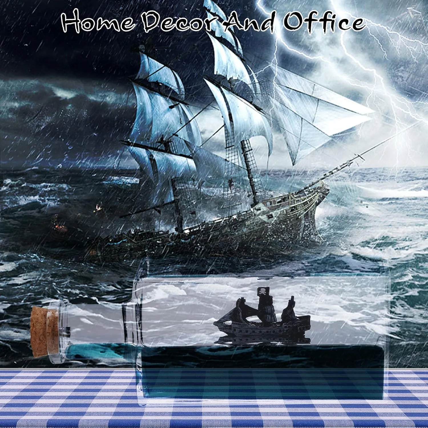 Honsheng Unsinkable Black Pearl Pirate Simulator Toy Wavey Boat in a Box Liquid Wave Cruise Fluid Ship Decoration Ornament for Car Decoration Paperweight Desk Toy Gifts