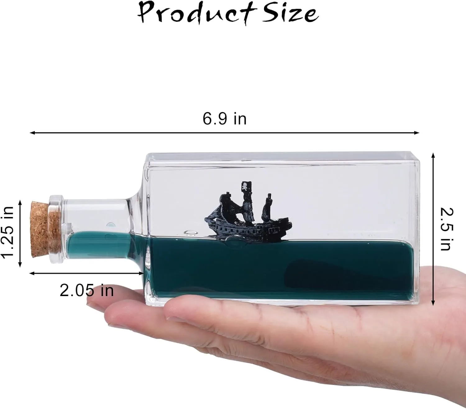 Honsheng Unsinkable Black Pearl Pirate Simulator Toy Wavey Boat in a Box Liquid Wave Cruise Fluid Ship Decoration Ornament for Car Decoration Paperweight Desk Toy Gifts