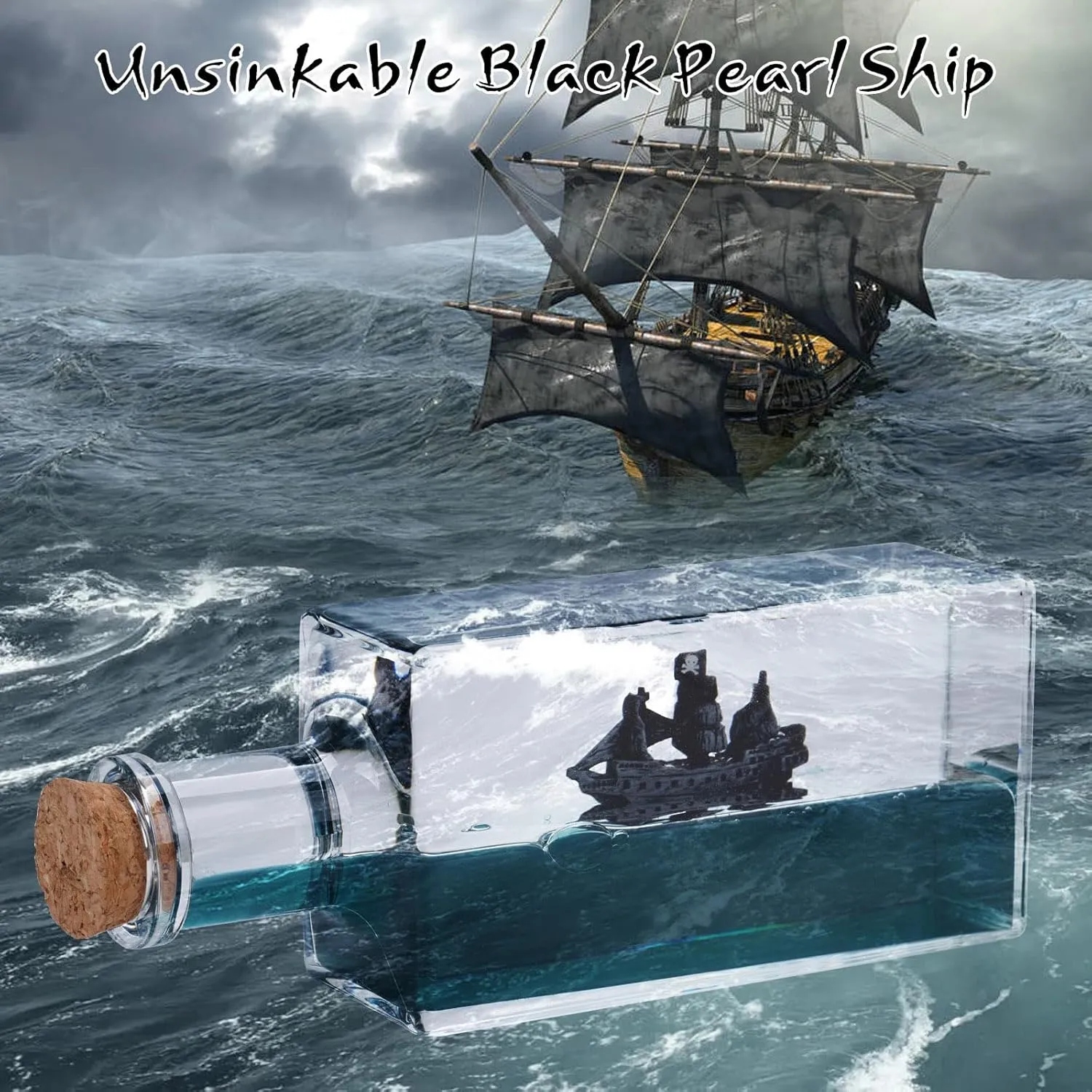 Honsheng Unsinkable Black Pearl Pirate Simulator Toy Wavey Boat in a Box Liquid Wave Cruise Fluid Ship Decoration Ornament for Car Decoration Paperweight Desk Toy Gifts