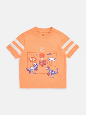 HOP Kids Orange Animal Printed Cotton T-Shirt