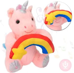 Hopearl Peek A Boo Unicorn with Rainbow Interactive Repeats What You Say Plush Toy Musical Singing Talking Stuffed Animal Adorable Electric Animate Birthday Festival, Pink, 12''