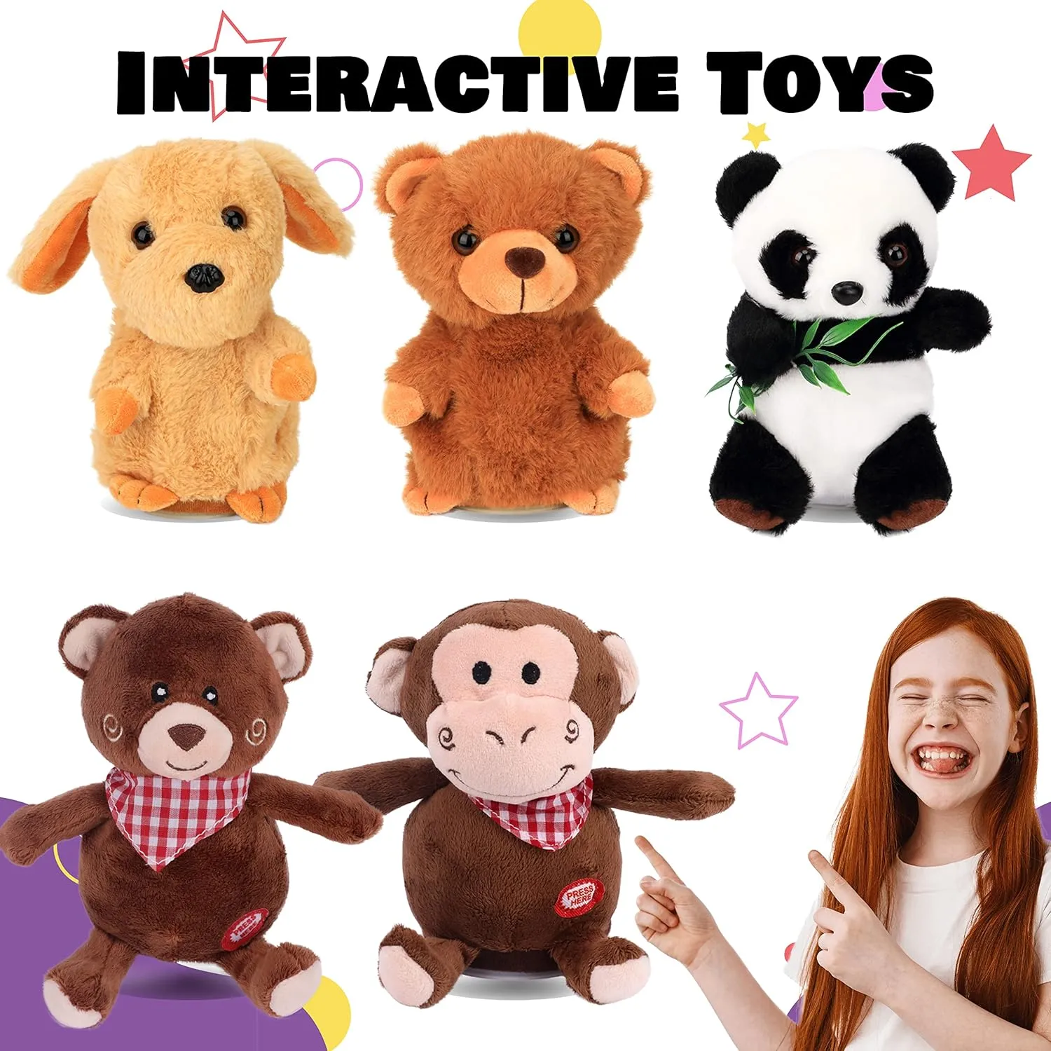 Hopearl Talking Panda Repeats What You Say Nodding Electric Interactive Animated Toy Speaking Plush Buddy Gift for Toddlers, 7''