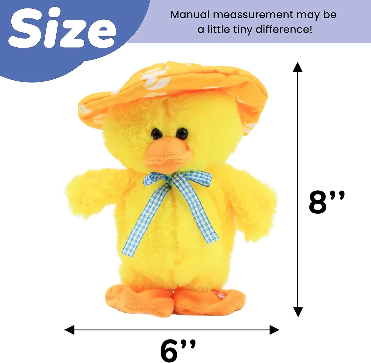 Hopearl Talking Singing Duck Toy Repeats What You Say Walking Duckling Electric Interactive Animated Toy Speaking Plush Buddy Gifts for Toddlers, Yellow, 8''