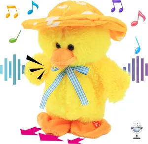 Hopearl Talking Singing Duck Toy Repeats What You Say Walking Duckling Electric Interactive Animated Toy Speaking Plush Buddy Gifts for Toddlers, Yellow, 8''