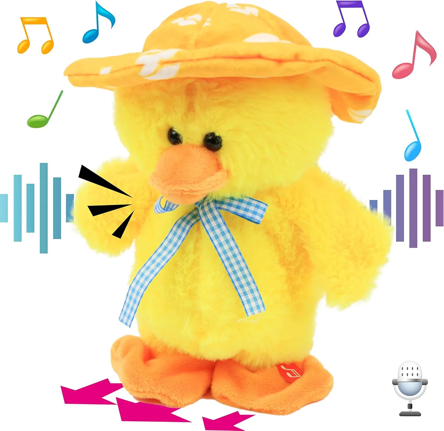 Hopearl Talking Singing Duck Toy Repeats What You Say Walking Duckling Electric Interactive Animated Toy Speaking Plush Buddy Gifts for Toddlers, Yellow, 8''