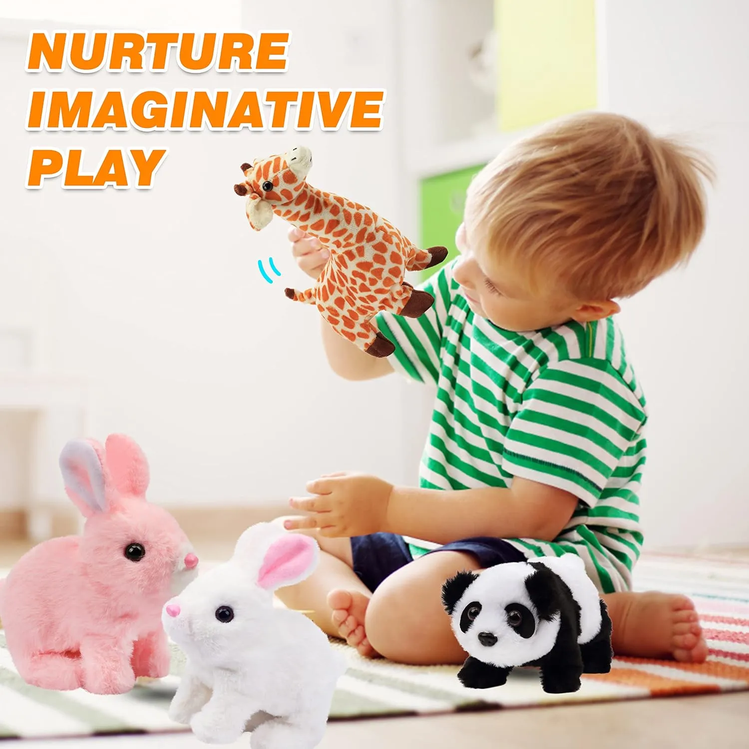 Hopearl Walking Giraffe Interactive Electronic Pet Plush Jirafa Toy with Sounds and Movements Animated Shaking Tail Gifts for Toddlers Birthday, Brown, 9''